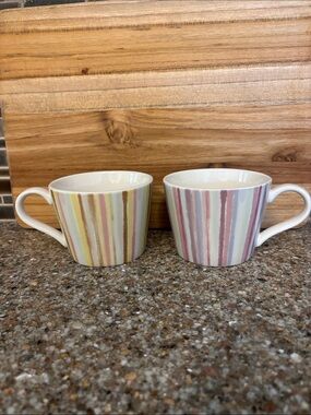 Hazel Mazel Striped Pastel Ceramic Coffee Mugs - Set of 2